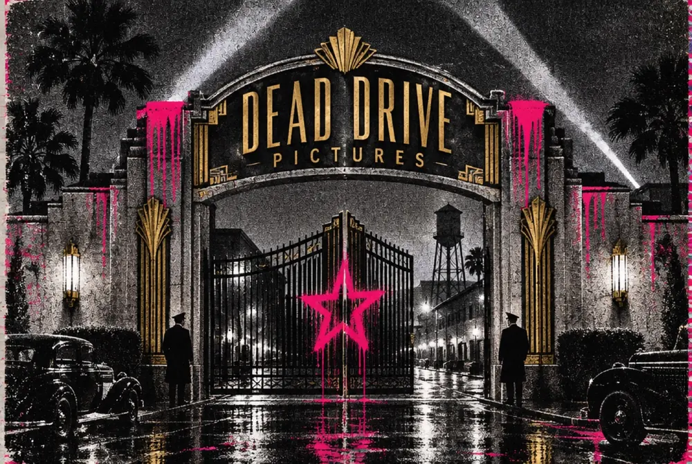 The Dead Drive Pictures gate at night