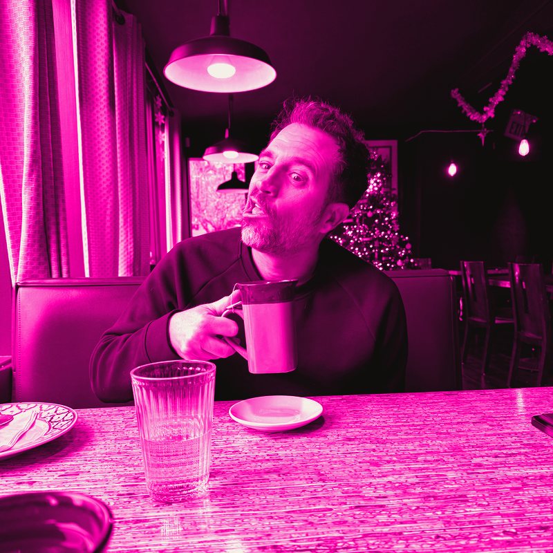 Justin conducting a very serious beverage review