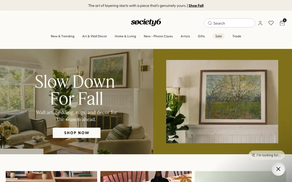 The society6.com homepage today